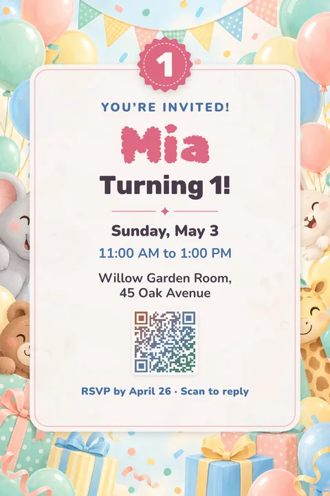 Balloons birthday invitation template, Center card