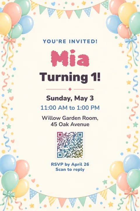 Balloons birthday invitation template, Framed