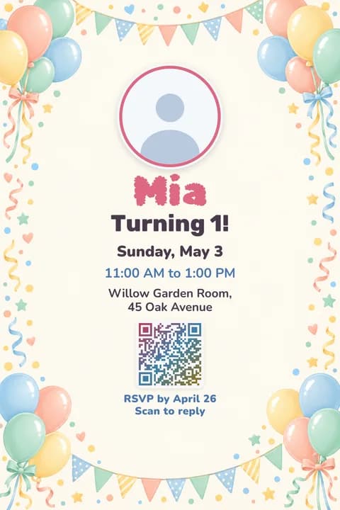 Balloons birthday invitation template, With photo