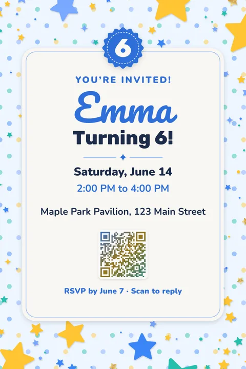 Blue stars birthday invitation template, Center card