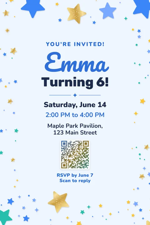 Blue stars birthday invitation template, Framed