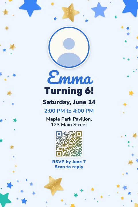 Blue stars birthday invitation template, With photo