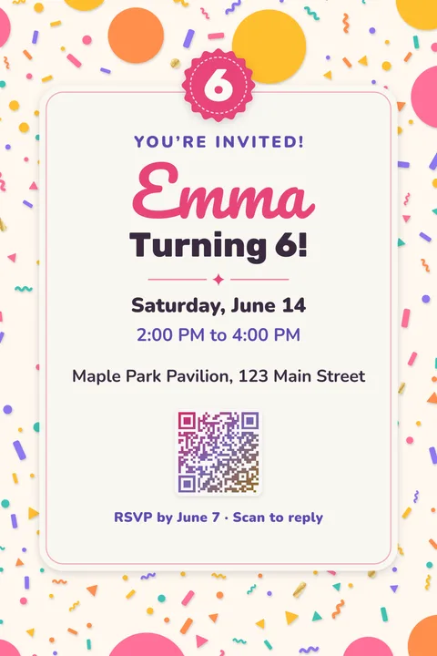 Candy confetti birthday invitation template, Center card
