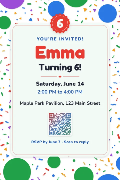 Confetti birthday invitation template, Center card