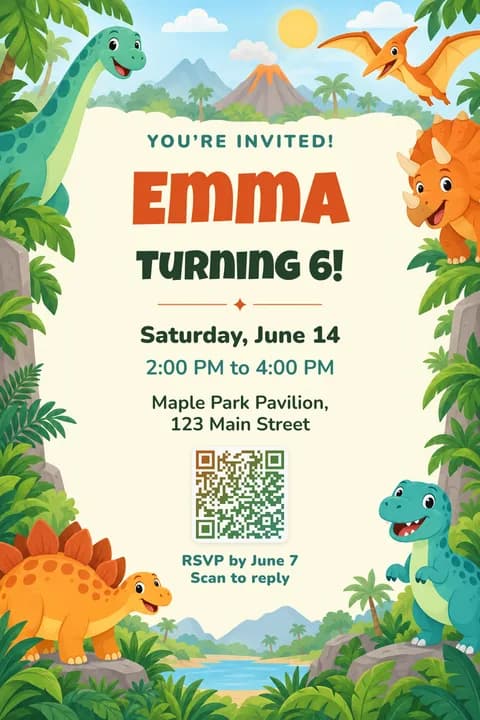 Dinosaur birthday invitation template, Framed