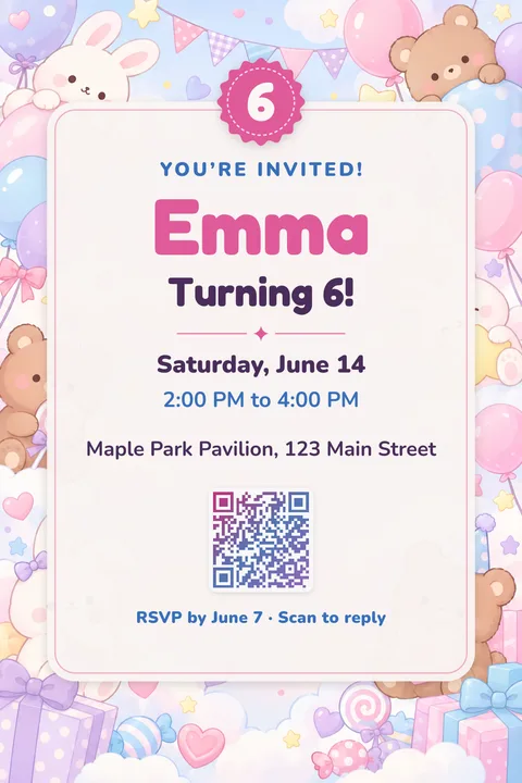 Kawaii birthday invitation template, Center card