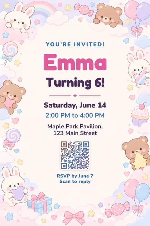 Kawaii birthday invitation template, Framed