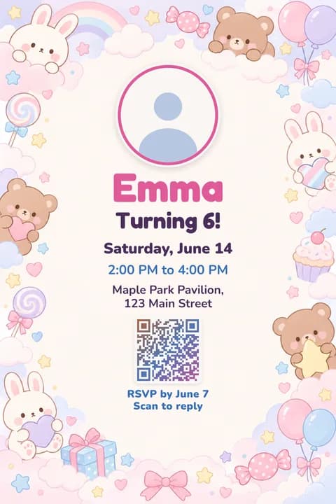 Kawaii birthday invitation template, With photo
