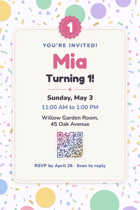 Pastel confetti birthday invitation template, Center card