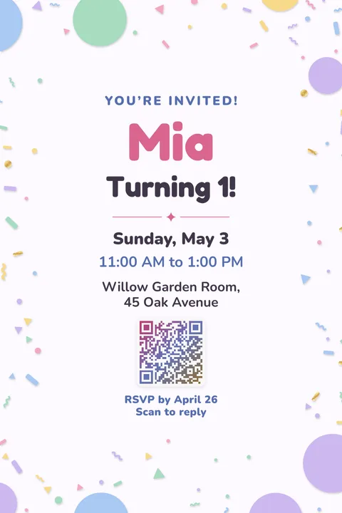 Pastel confetti birthday invitation template, Framed