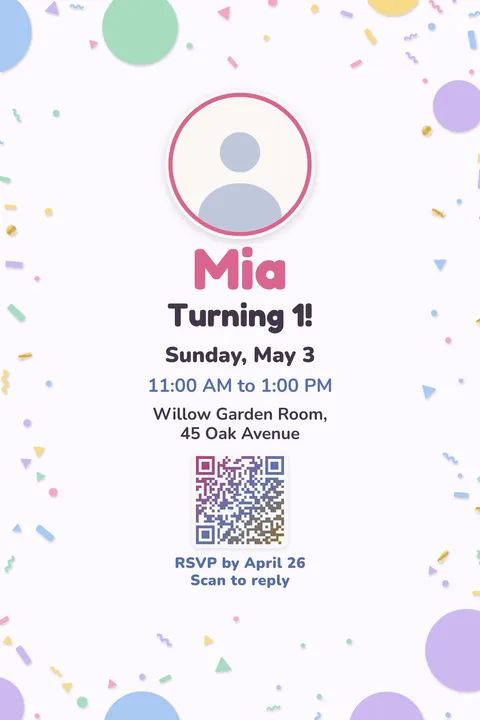 Pastel confetti birthday invitation template, With photo