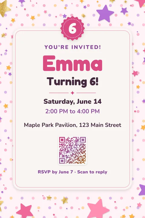 Pink stars birthday invitation template, Center card