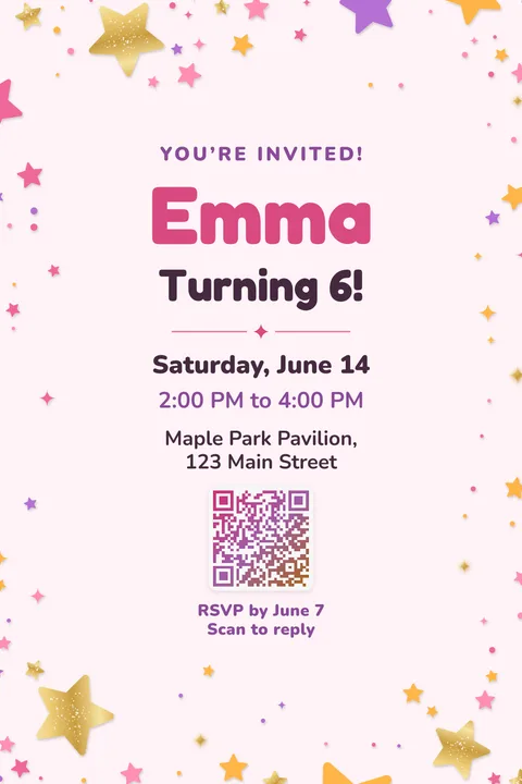 Pink stars birthday invitation template, Framed