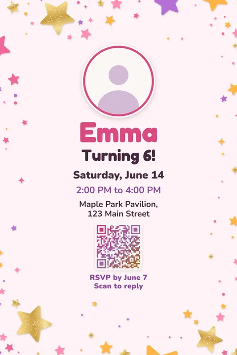 Pink stars birthday invitation template, With photo