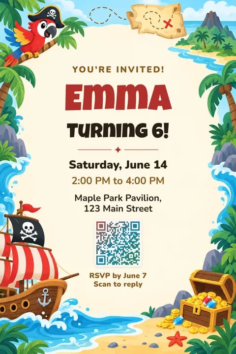 Pirate birthday invitation template, Framed