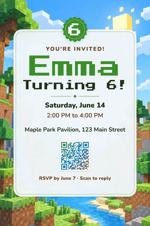 Pixel world birthday invitation template, Center card