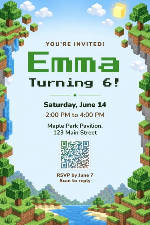 Pixel world birthday invitation template, Framed
