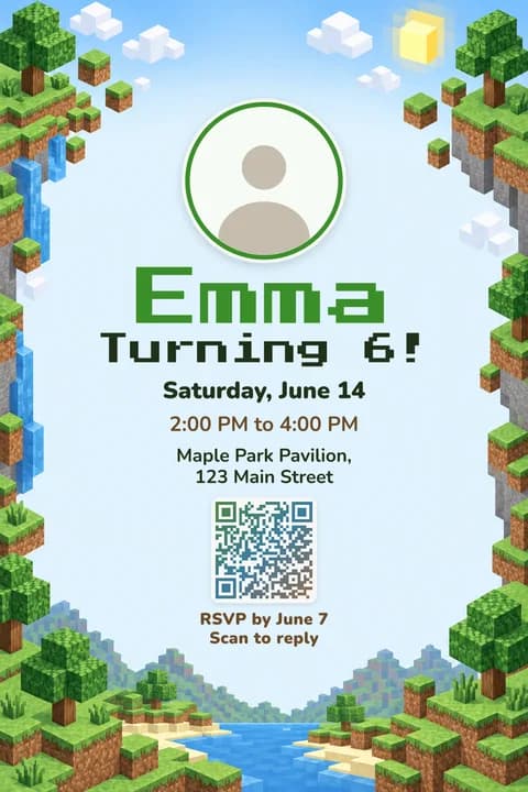 Pixel world birthday invitation template, With photo