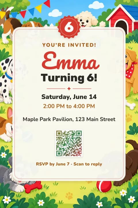 Puppy pals birthday invitation template, Center card