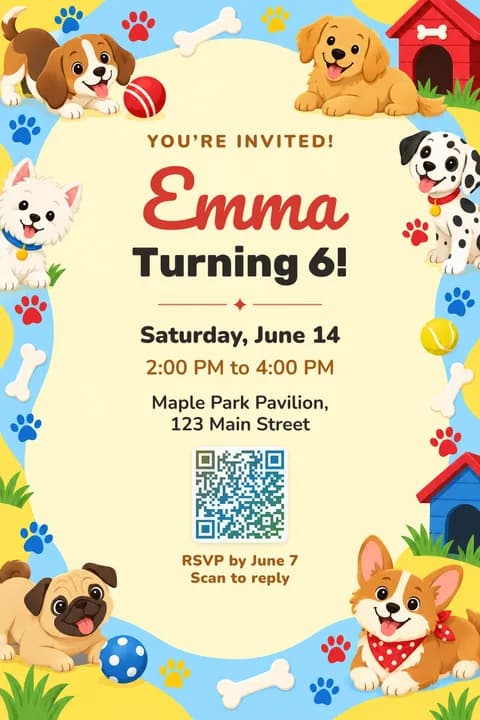 Puppy pals birthday invitation template, Framed