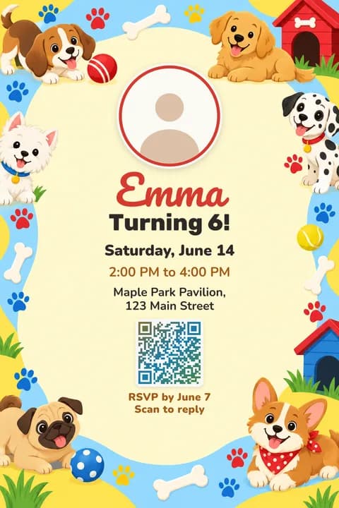 Puppy pals birthday invitation template, With photo