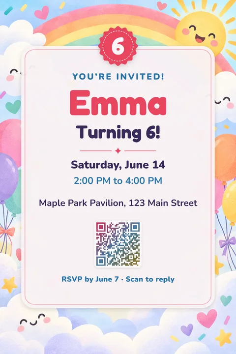 Rainbow birthday invitation template, Center card