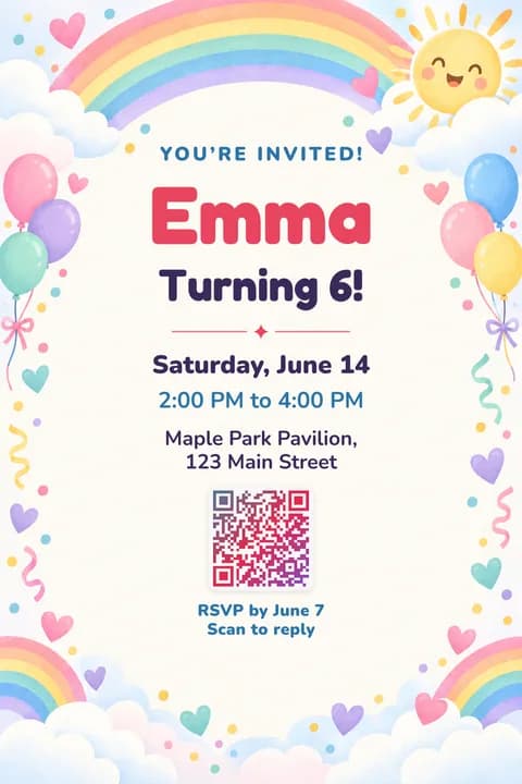 Rainbow birthday invitation template, Framed