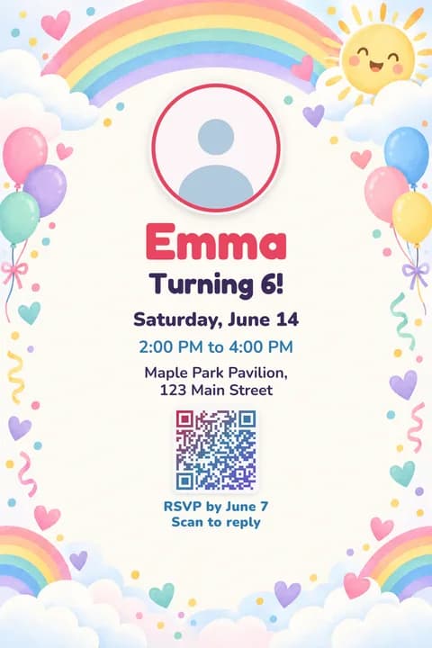 Rainbow birthday invitation template, With photo
