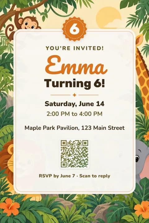 Safari birthday invitation template, Center card