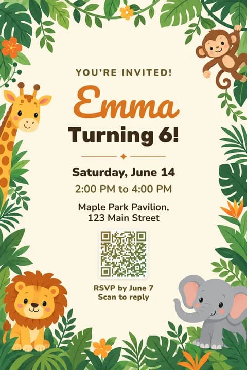 Safari birthday invitation template, Framed