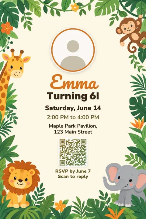 Safari birthday invitation template, With photo