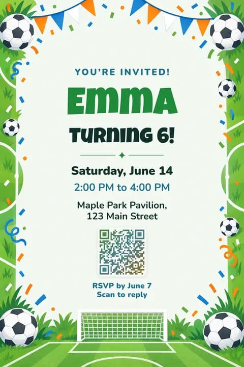 Soccer birthday invitation template, Framed