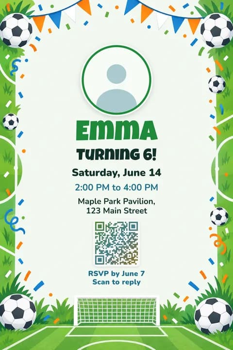 Soccer birthday invitation template, With photo