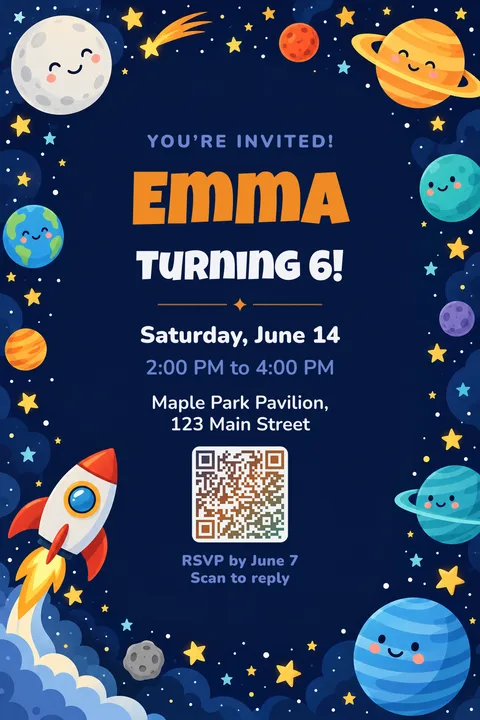 Space birthday invitation template, Framed