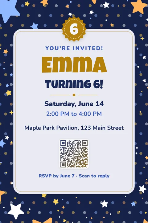 Starry night birthday invitation template, Center card