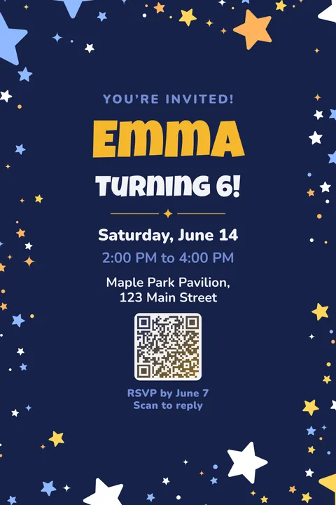 Starry night birthday invitation template, Framed