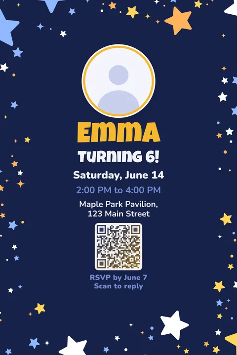 Starry night birthday invitation template, With photo