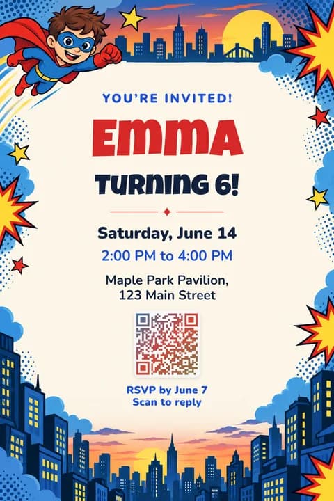 Superhero birthday invitation template, Framed