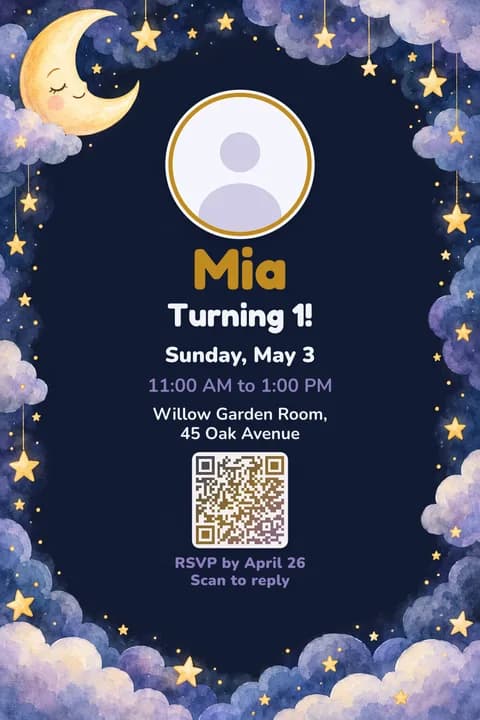 Twinkle star birthday invitation template, With photo