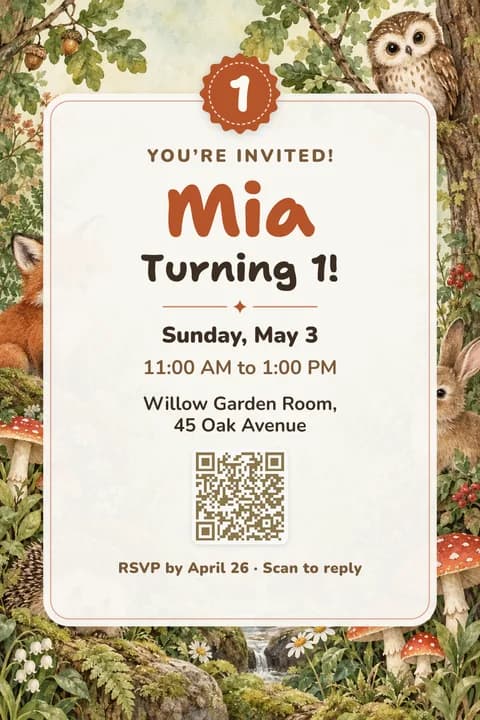 Woodland birthday invitation template, Center card