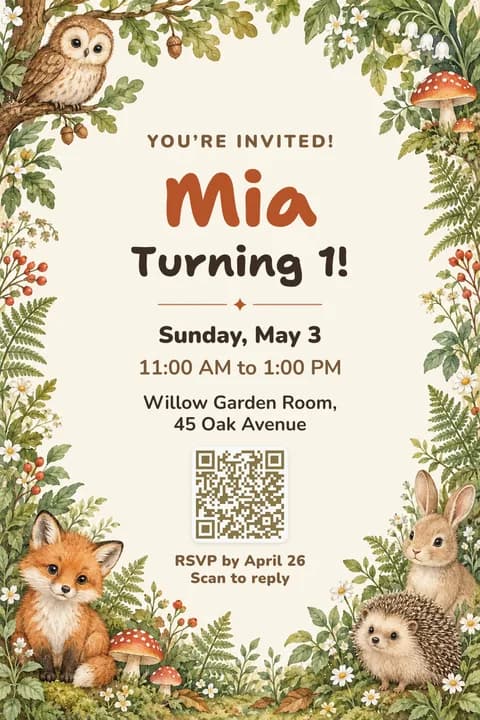 Woodland birthday invitation template, Framed