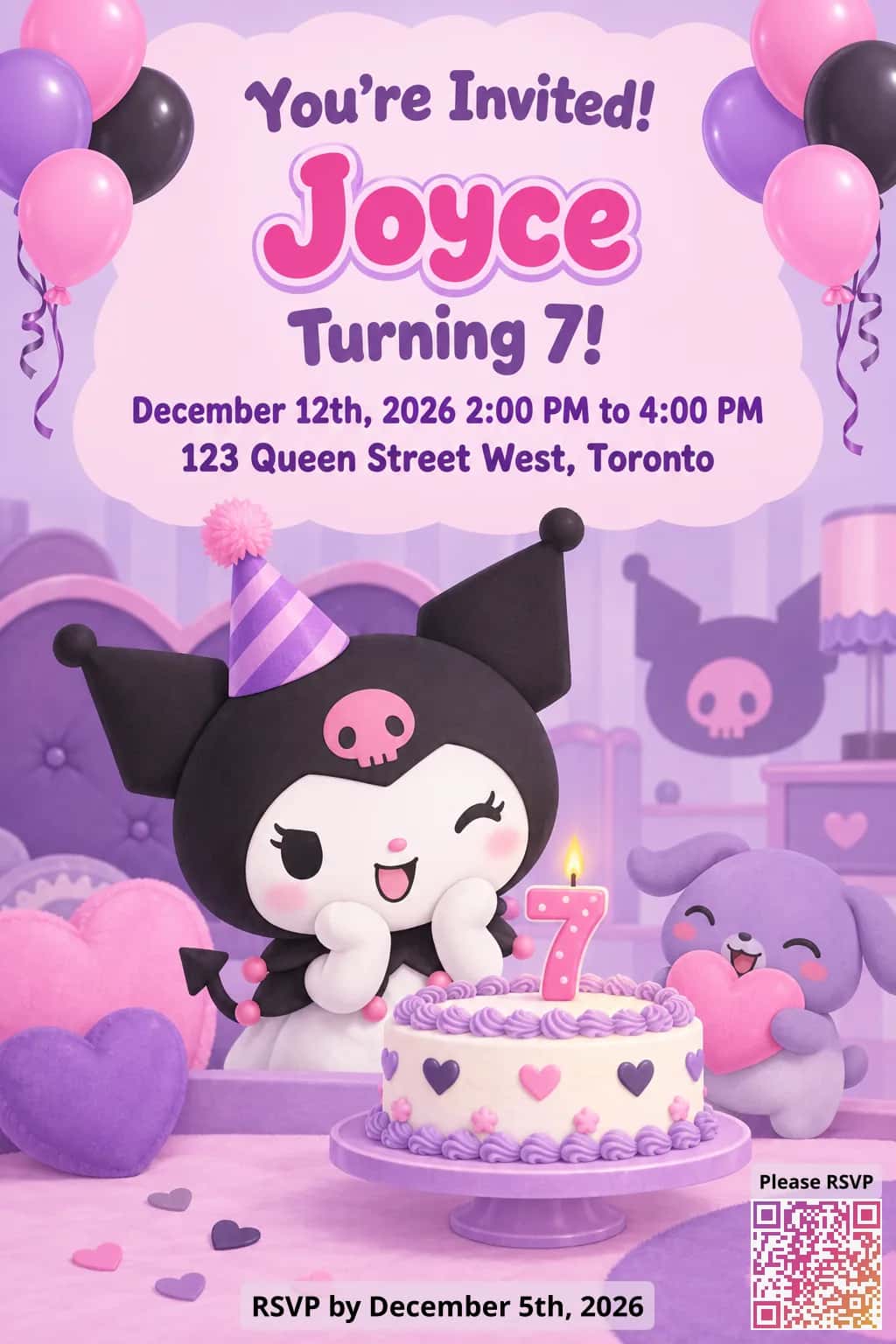 Kuromi birthday invitation with online RSVP